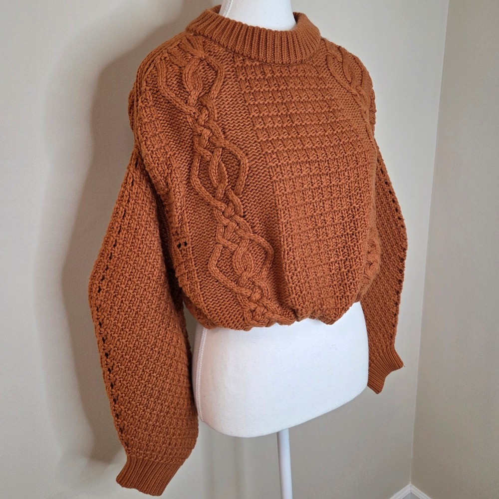 Gianni Bini Cozy Cropped Cable Knit Sweater Rust Orange Size S - Picture 2 of 5